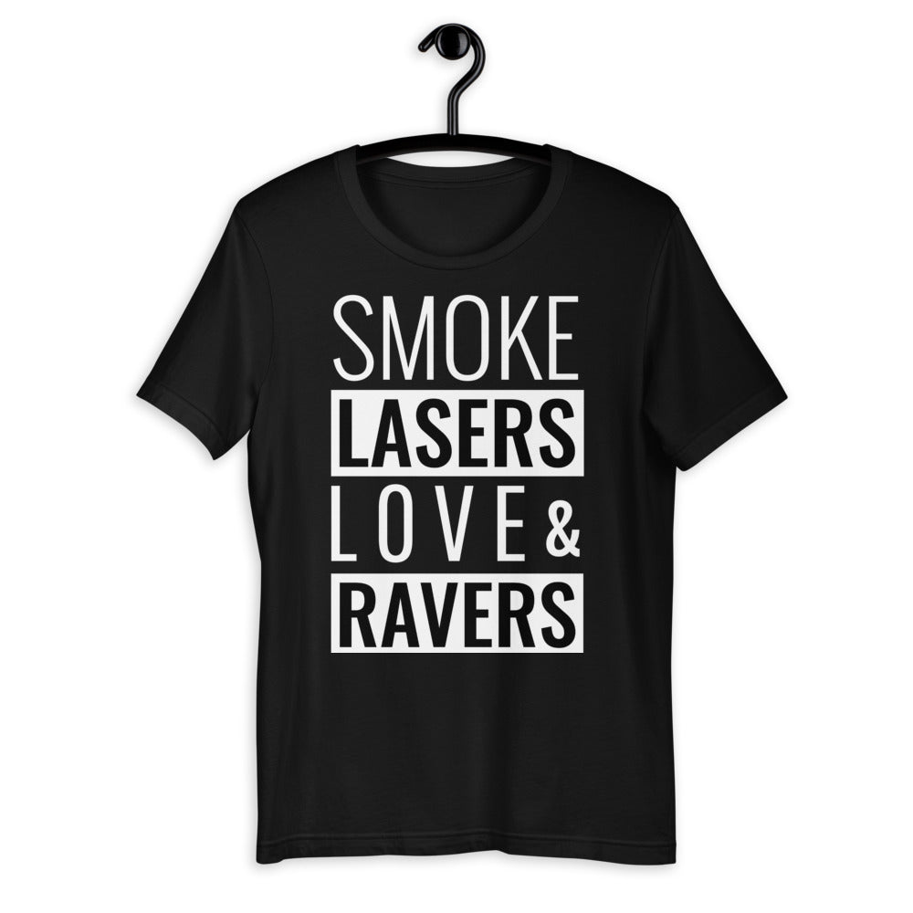 SMOKE LASERS LOVE & RAVERS Rave T-shirt -Rave T-shirts For Guys & Women's -Rave Mates
