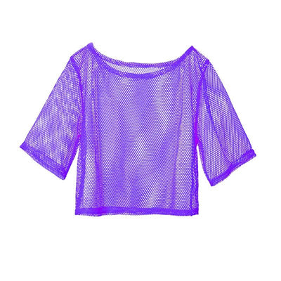 80s Neon Mesh Rave Top – Retro Festival Fishnet Tee -Women's Rave Outfits -Rave Mates