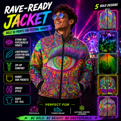 Psychedelic 3D Print Rave Jacket – Unisex Zip-Up Festival Coat