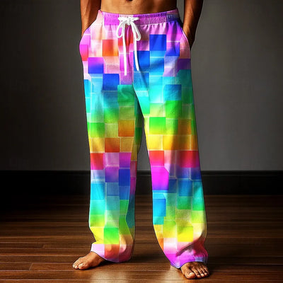 Men’s Neon Pixel Rave Trousers – Colourful Festival Pants