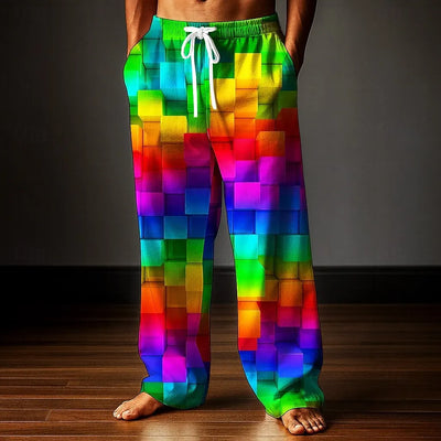 Men’s Neon Pixel Rave Trousers – Colourful Festival Pants