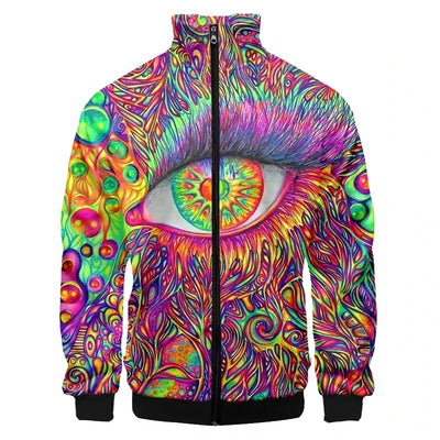 Psychedelic 3D Print Rave Jacket – Unisex Zip-Up Festival Coat