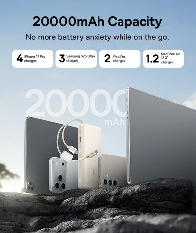 Baseus EnerFill FC41 100W 20000mAh Power Bank with Built-In Dual USB-C Cables - Rave Mates