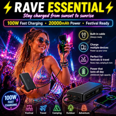 Baseus EnerFill FC41 100W 20000mAh Power Bank with Built-In Dual USB-C Cables - Rave Mates