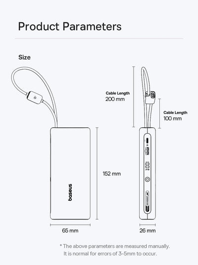 Baseus EnerFill FC41 100W 20000mAh Power Bank with Built-In Dual USB-C Cables - Rave Mates