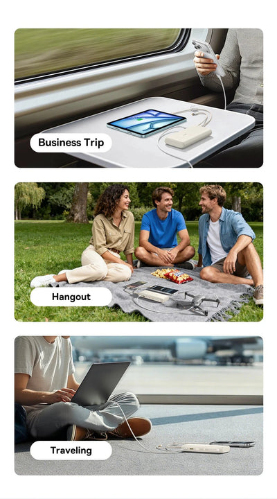 Baseus EnerFill FC41 100W 20000mAh Power Bank with Built-In Dual USB-C Cables - Rave Mates