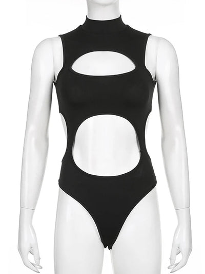 Black Cut-Out Rave Bodysuit – Festival Statement Outfit -Rave Bodysuits -Rave Mates