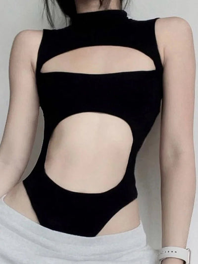 Black Cut-Out Rave Bodysuit – Festival Statement Outfit -Rave Bodysuits -Rave Mates