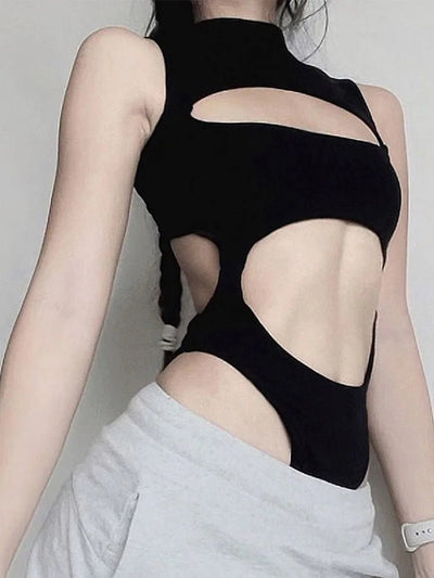 Black Cut-Out Rave Bodysuit – Festival Statement Outfit -Rave Bodysuits -Rave Mates