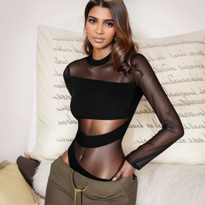 Black Sheer Mesh Rave Bodysuit – Rave Ready Layering Piece -Rave Bodysuits -Rave Mates