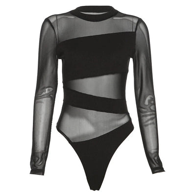 Black Sheer Mesh Rave Bodysuit – Rave Ready Layering Piece -Rave Bodysuits -Rave Mates