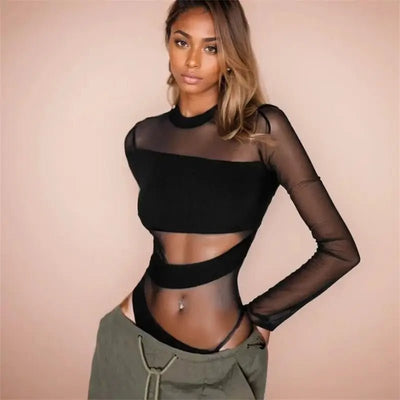 Black Sheer Mesh Rave Bodysuit – Rave Ready Layering Piece -Rave Bodysuits -Rave Mates