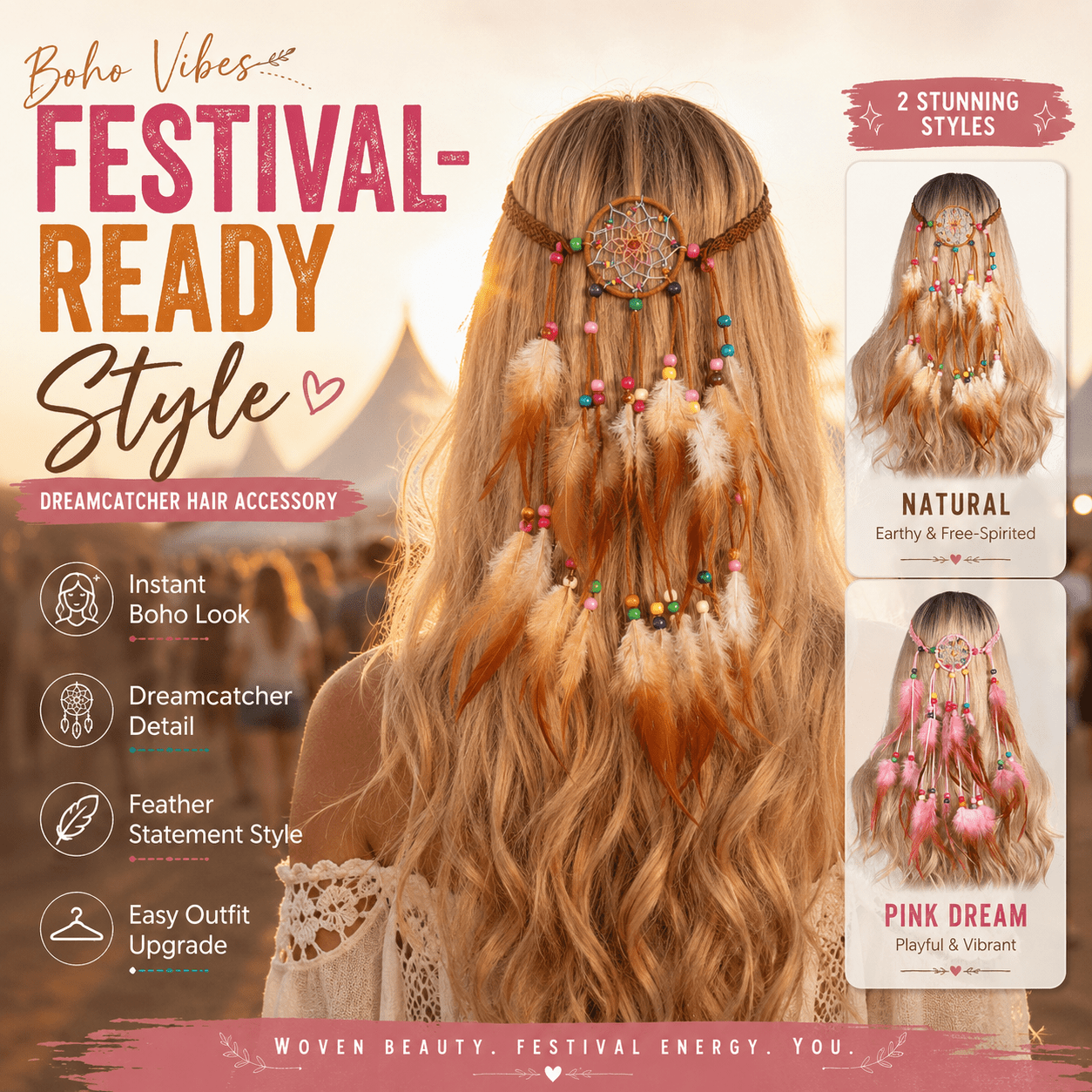 Boho Feather Festival Hair Headband – Rave Ready Accessory -Rave Outfit Addons -Rave Mates
