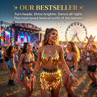 Sequin Festival Skirt Set – Halter Crop Top & Mini Skirt