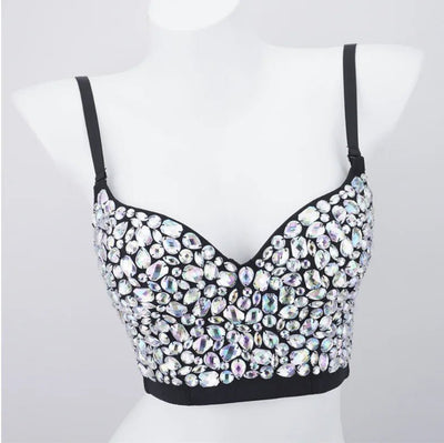 Crystal Rhinestone Rave Bra Top – Festival Ready Sparkle Top -Rave Crop Tops -Rave Mates