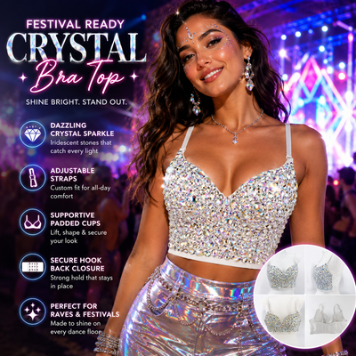 Crystal Rhinestone Rave Bra Top – Festival Ready Sparkle Top -Rave Crop Tops -Rave Mates