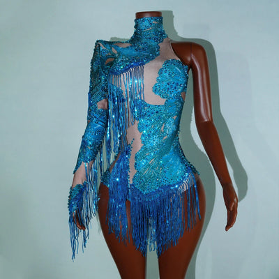 Embellished Fringe Rave Bodysuit – Sparkle Festival Outfit -Rave Bodysuits -Rave Mates