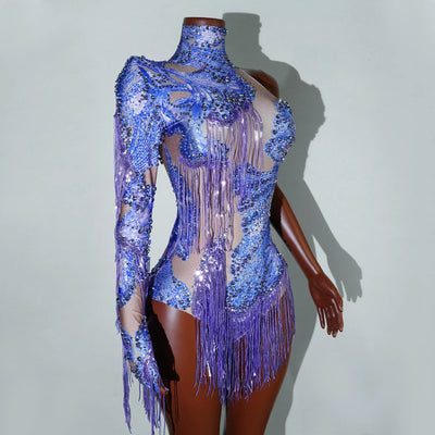 Embellished Fringe Rave Bodysuit – Sparkle Festival Outfit -Rave Bodysuits -Rave Mates