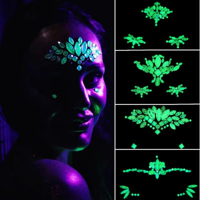 Glow In The Dark Face Crystal Stickers – Rave Festival Gems -Rave Outfit Addons -Rave Mates