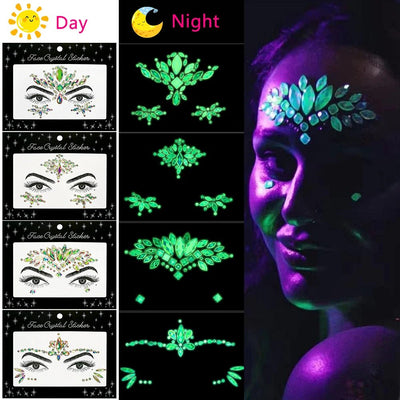 Glow In The Dark Face Crystal Stickers – Rave Festival Gems -Rave Outfit Addons -Rave Mates