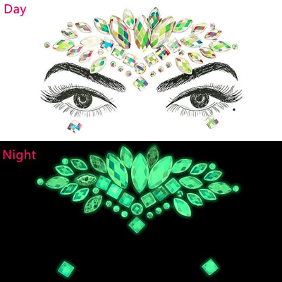 Glow In The Dark Face Crystal Stickers – Rave Festival Gems -Rave Outfit Addons -Rave Mates