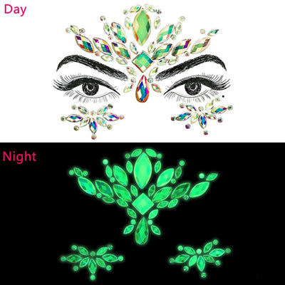 Glow In The Dark Face Crystal Stickers – Rave Festival Gems -Rave Outfit Addons -Rave Mates