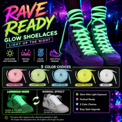 Glow In The Dark Shoelaces – Rave Ready Festival Laces -Rave Shoes -Rave Mates
