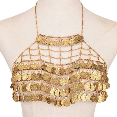 Gold & Silver Coin Chain Festival Top – Rave Ready Body Jewellery -Rave Crop Tops -Rave Mates