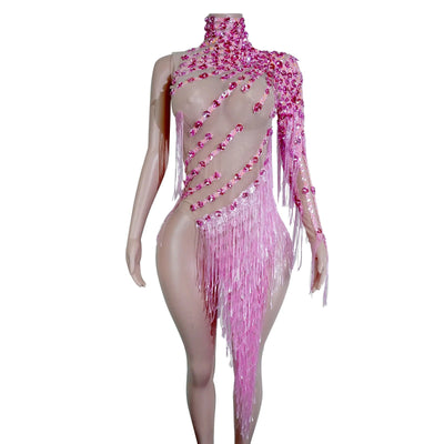 Green Crystal Fringe Rave Bodysuit – Festival Statement Outfit -Rave Bodysuits -Rave Mates