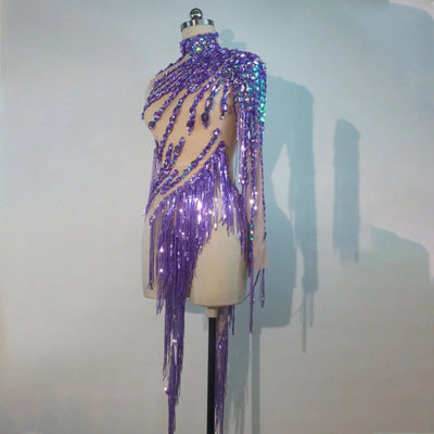 Green Crystal Fringe Rave Bodysuit – Festival Statement Outfit -Rave Bodysuits -Rave Mates