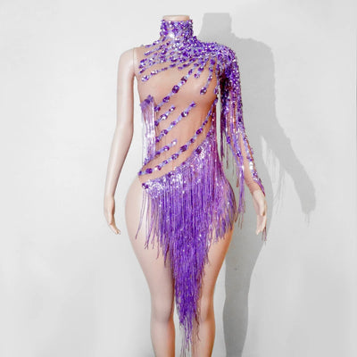 Green Crystal Fringe Rave Bodysuit – Festival Statement Outfit -Rave Bodysuits -Rave Mates