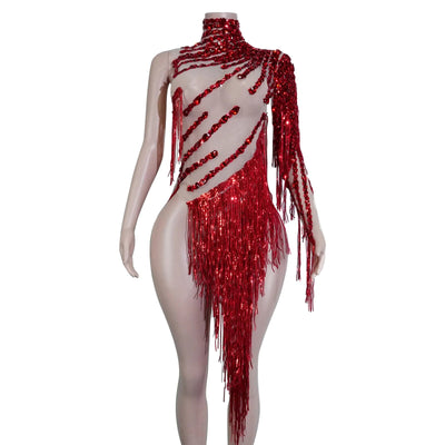 Green Crystal Fringe Rave Bodysuit – Festival Statement Outfit -Rave Bodysuits -Rave Mates