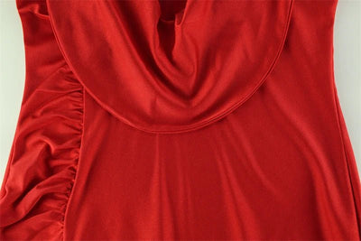 Halter Cowl Neck High Slit Maxi Dress – Red & Black -Going Out Dresses -Rave Mates