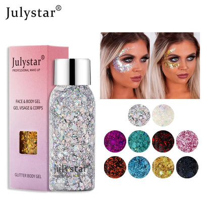 Julystar Face & Body Glitter Gel – Rave Festival Makeup -Rave Outfit Addons -Rave Mates
