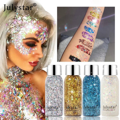Julystar Face & Body Glitter Gel – Rave Festival Makeup -Rave Outfit Addons -Rave Mates
