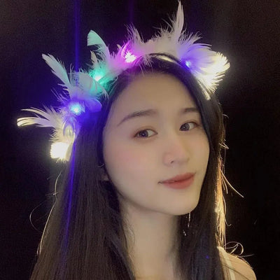 LED Feather Light Headband – Rave & Festival Hair Accessory 10pcs -LED Lights -Rave Mates