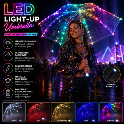 LED Light-Up Umbrella – Rave & Festival Rain Umbrella -Rave Accessories -Rave Mates