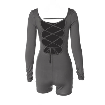 Long Sleeve Lace-Up Back Romper – Club & Rave Outfit -Women's Rave Outfits -Rave Mates