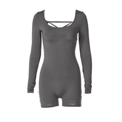 Long Sleeve Lace-Up Back Romper – Club & Rave Outfit -Women's Rave Outfits -Rave Mates