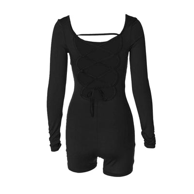 Long Sleeve Lace-Up Back Romper – Club & Rave Outfit -Women's Rave Outfits -Rave Mates