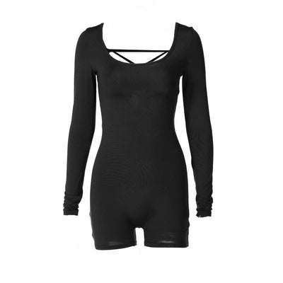 Long Sleeve Lace-Up Back Romper – Club & Rave Outfit -Women's Rave Outfits -Rave Mates