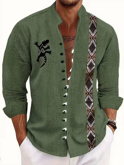Men’s Boho Festival Shirt – Tribal Long-Sleeve Button Top -Man's Rave Outfits -Rave Mates