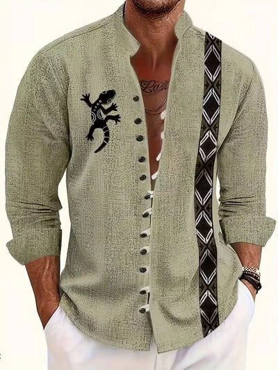 Men’s Boho Festival Shirt – Tribal Long-Sleeve Button Top -Man's Rave Outfits -Rave Mates