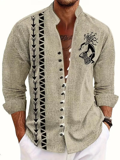 Men’s Boho Festival Shirt – Tribal Long-Sleeve Button Top -Man's Rave Outfits -Rave Mates