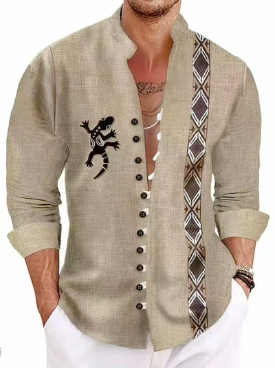 Men’s Boho Festival Shirt – Tribal Long-Sleeve Button Top -Man's Rave Outfits -Rave Mates
