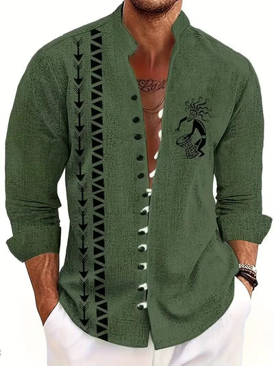 Men’s Boho Festival Shirt – Tribal Long-Sleeve Button Top -Man's Rave Outfits -Rave Mates