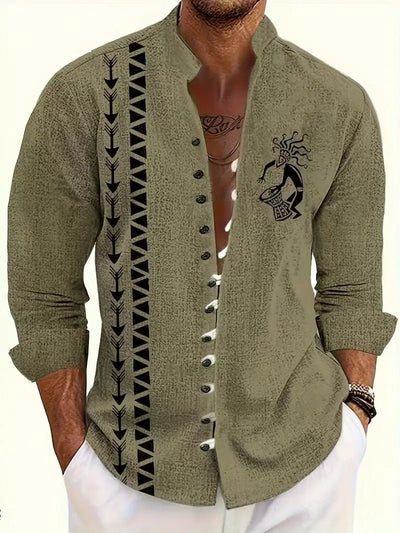 Men’s Boho Festival Shirt – Tribal Long-Sleeve Button Top -Man's Rave Outfits -Rave Mates