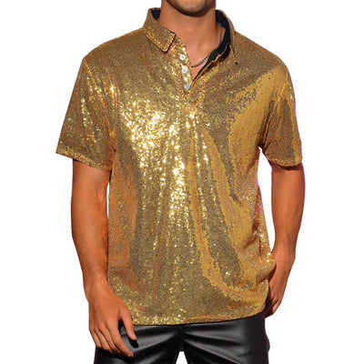 Men’s Sparkle Sequin Rave Polo Shirt – 6 Colours -Man's Rave Outfits -Rave Mates