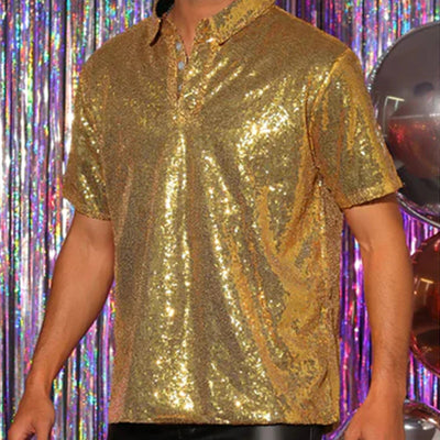 Men’s Sparkle Sequin Rave Polo Shirt – 6 Colours -Man's Rave Outfits -Rave Mates