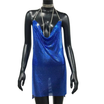 Metallic Halter Mini Dress – Night Out Ready Party Dress -Going Out Dresses -Rave Mates